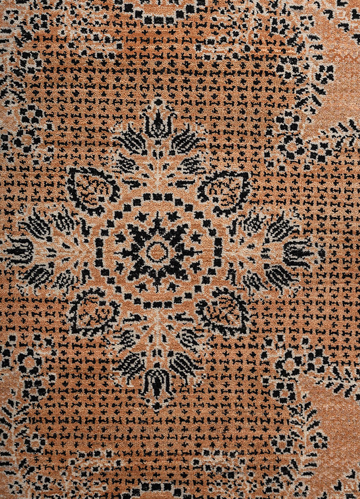 gilded age red and orange afghan wool hand knotted Rug - CloseUp