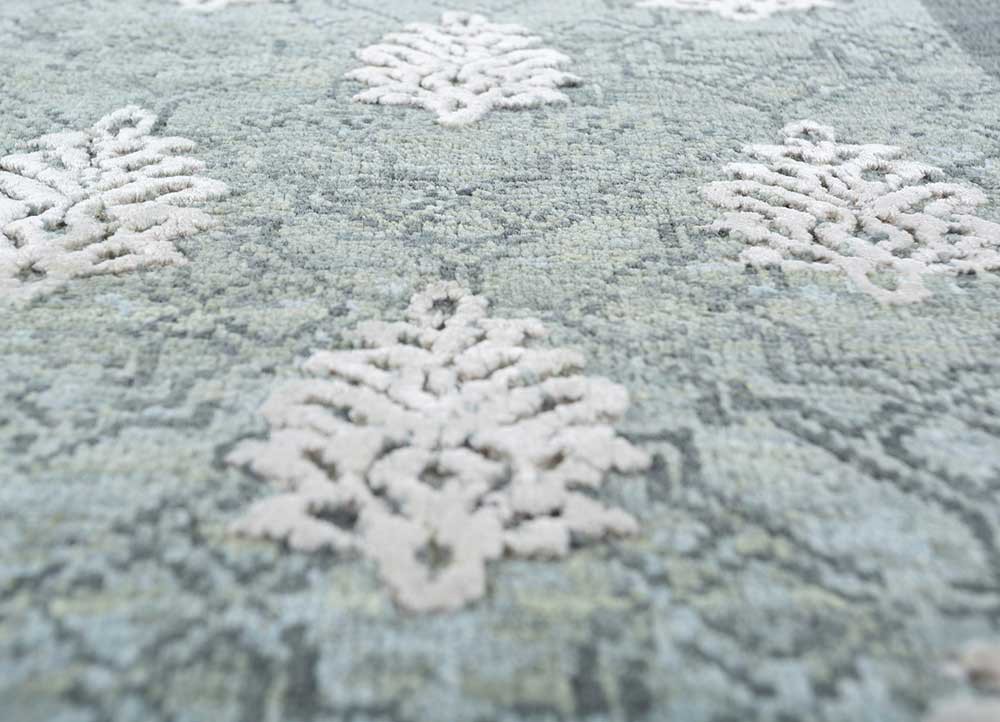 inde rose blue wool and silk hand knotted Rug - CloseUp inde rose blue wool and silk hand knotted Rug - CloseUp