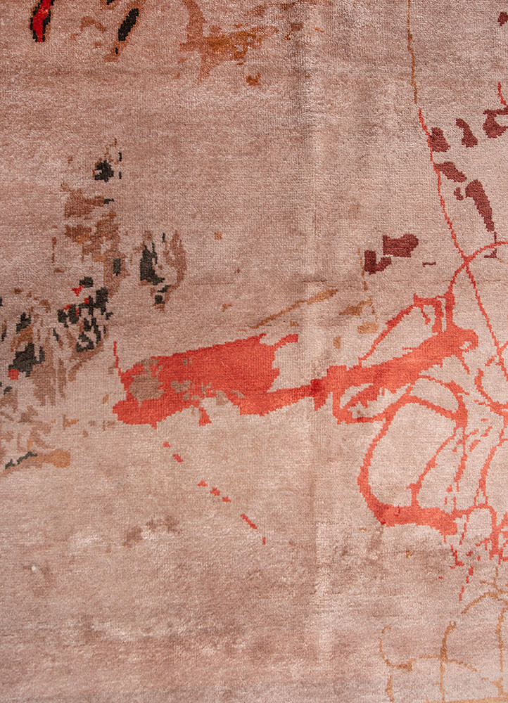 free verse by kavi red and orange bamboo silk hand knotted Rug - CloseUp