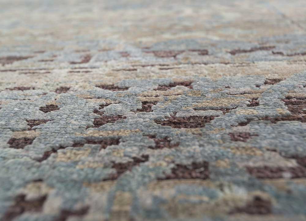 viscaya blue afghan wool and silk hand knotted Rug - CloseUp