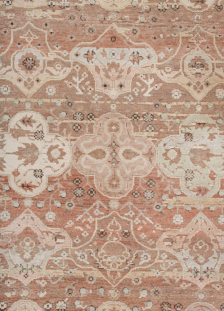viscaya red and orange afghan wool and silk hand knotted Rug - CloseUp
