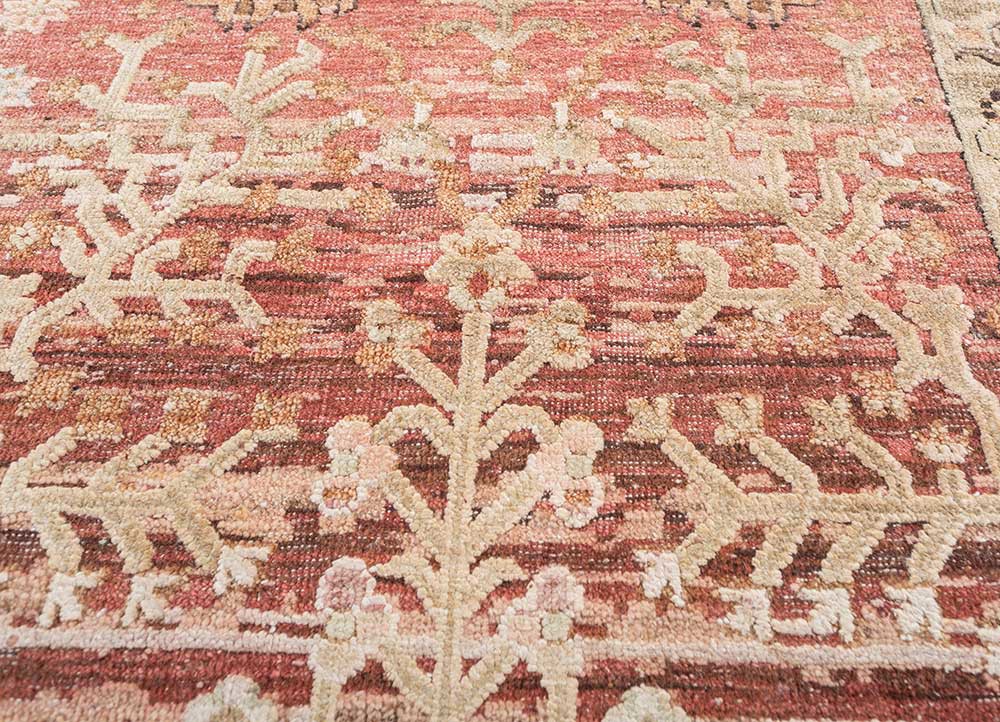 viscaya red and orange afghan wool and silk hand knotted Rug - CloseUp