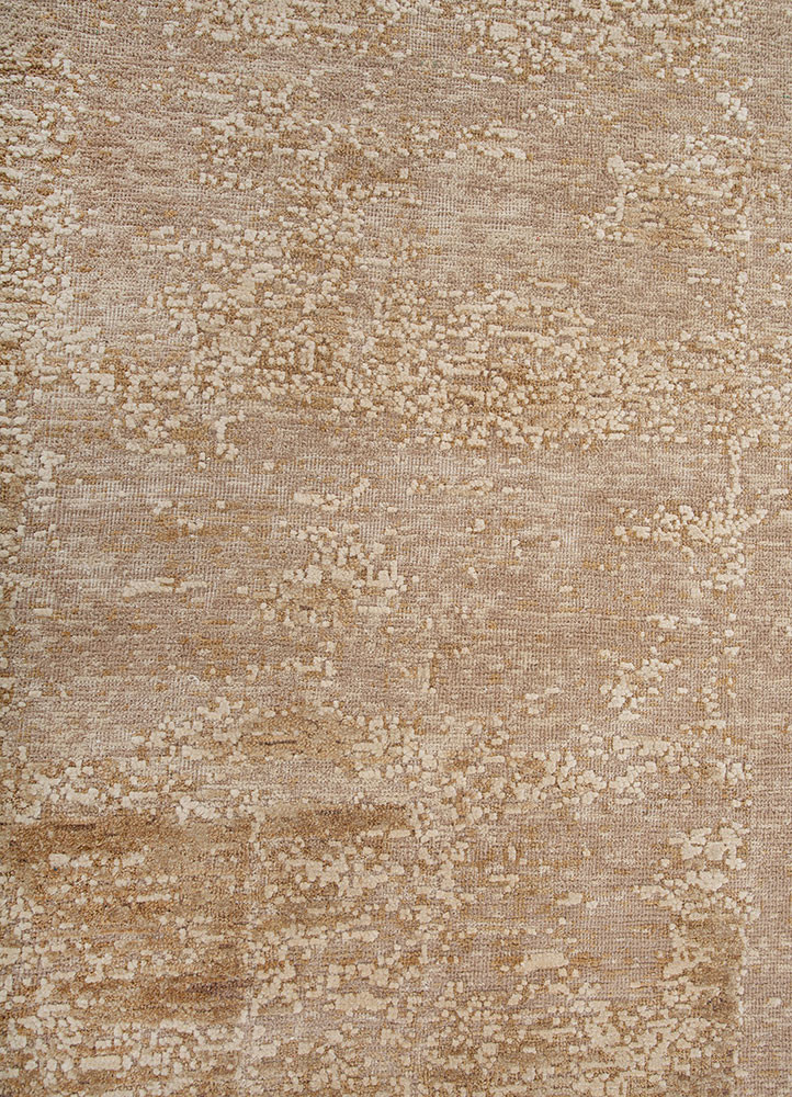 entropy beige and brown wool and silk hand knotted Rug - CloseUp