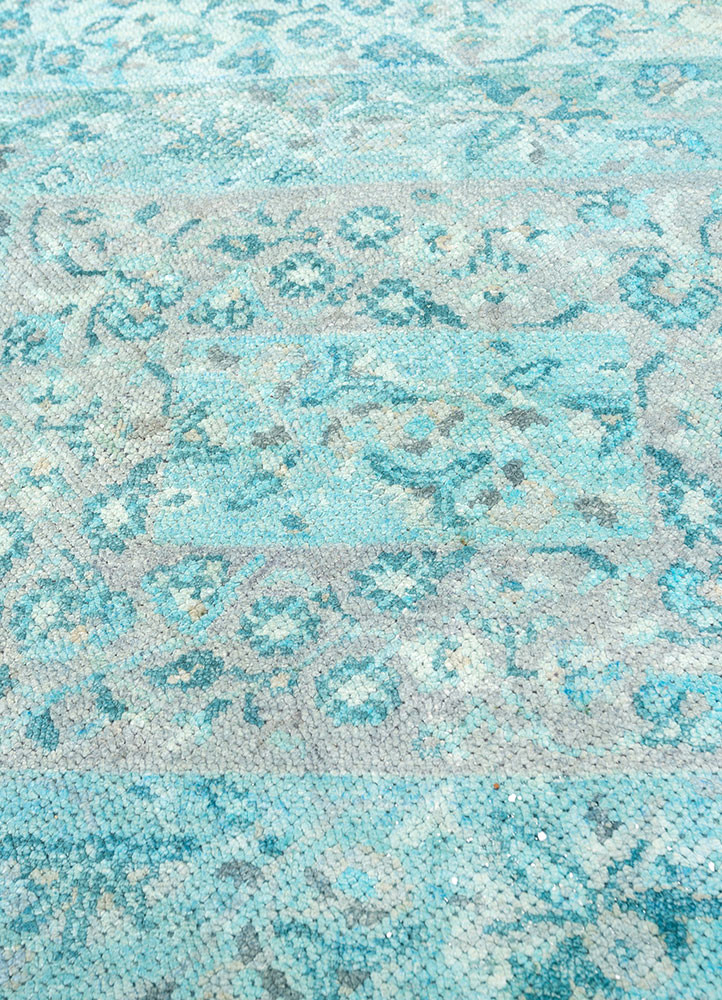 far pavilions blue wool and silk hand knotted Rug - CloseUp far pavilions blue wool and silk hand knotted Rug - CloseUp