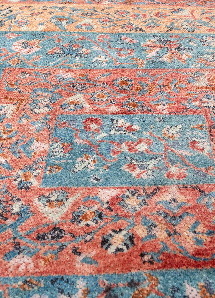 far pavilions red and orange wool and silk hand knotted Rug - CloseUp far pavilions red and orange wool and silk hand knotted Rug - CloseUp