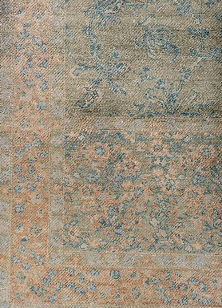 far pavilions green wool and silk hand knotted Rug - CloseUp far pavilions green wool and silk hand knotted Rug - CloseUp