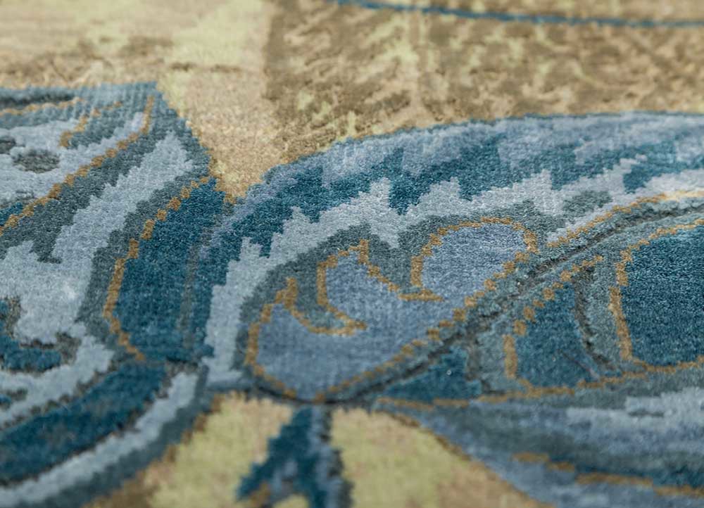 pansy green wool and bamboo silk hand knotted Rug - CloseUp pansy green wool and bamboo silk hand knotted Rug - CloseUp