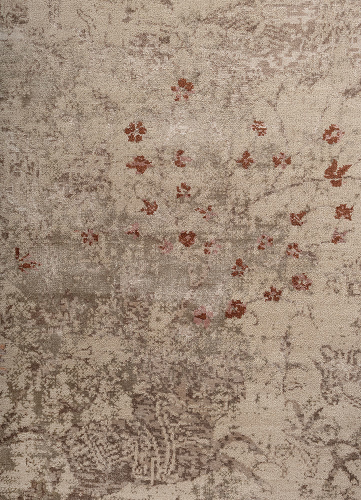 far east beige and brown wool and bamboo silk hand knotted Rug - CloseUp