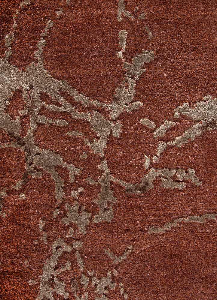urban pause by kavi red and orange wool and bamboo silk hand knotted Rug - CloseUp urban pause by kavi red and orange wool and bamboo silk hand knotted Rug - CloseUp