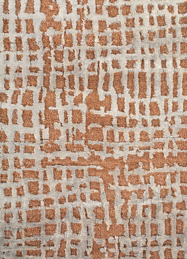 project error by kavi red and orange wool and bamboo silk hand knotted Rug - CloseUp