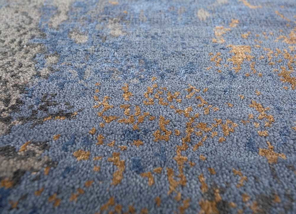 chaos theory by kavi blue wool and bamboo silk hand knotted Rug - CloseUp