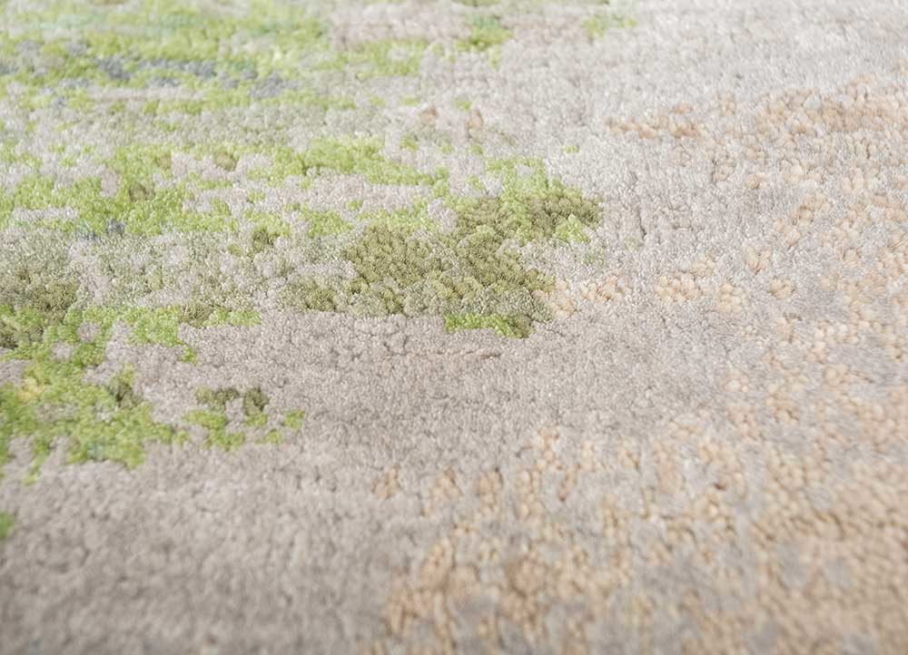 aakar by kavi grey and black wool and bamboo silk hand knotted Rug - CloseUp