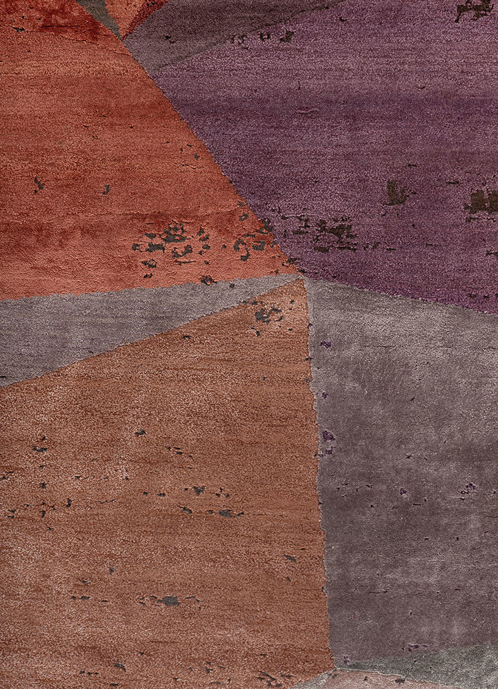 aakar by kavi red and orange wool and bamboo silk hand knotted Rug - CloseUp