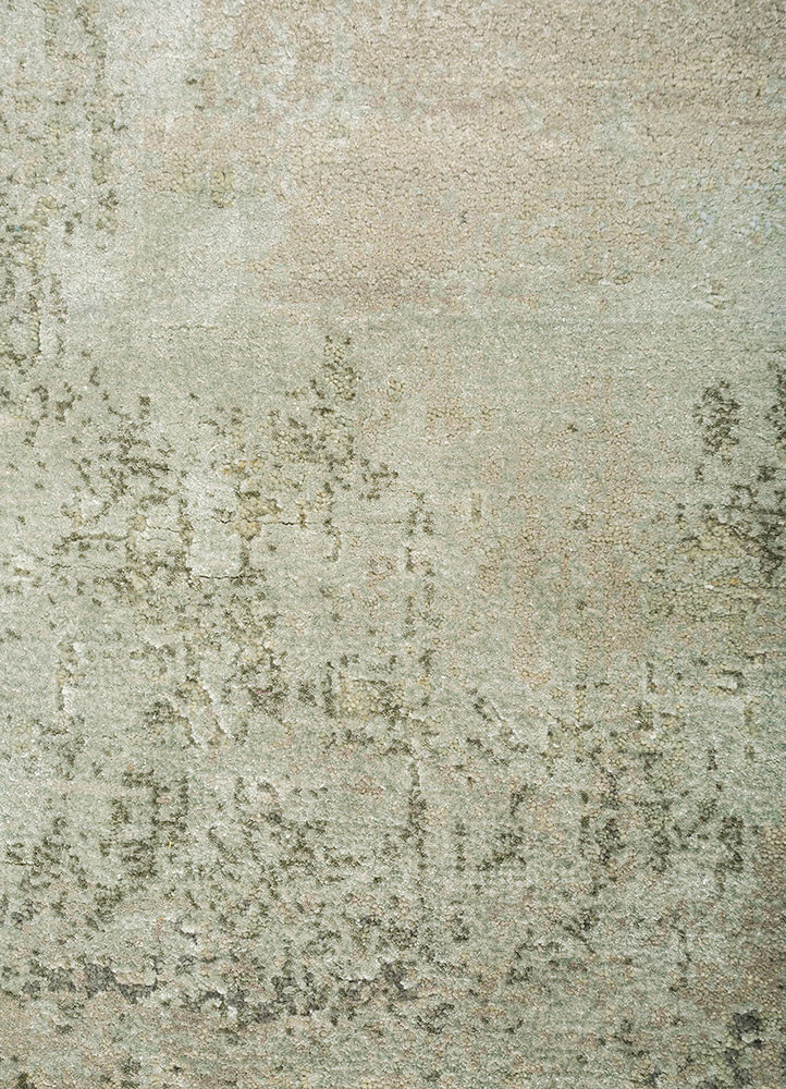 afterglow by kavi green wool and bamboo silk hand knotted Rug - CloseUp