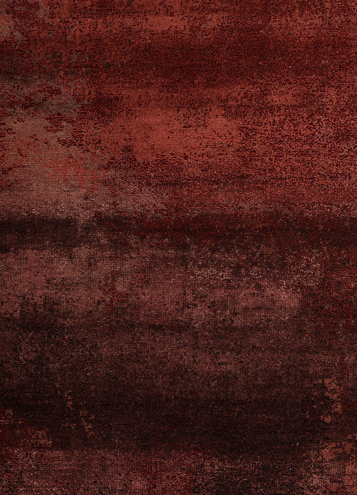 afterglow by kavi red and orange wool and bamboo silk hand knotted Rug - CloseUp