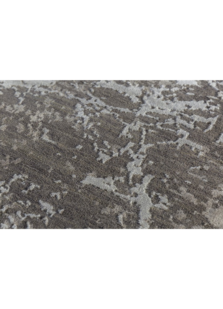 chaos theory by kavi grey and black wool and bamboo silk hand knotted Rug - CloseUp