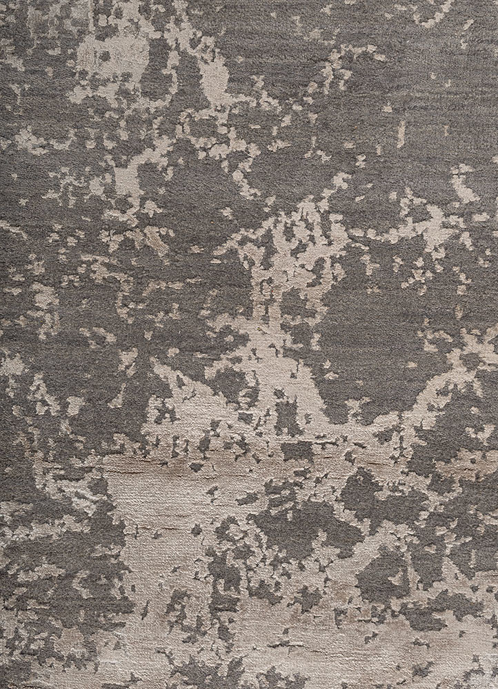 chaos theory by kavi grey and black wool and bamboo silk hand knotted Rug - CloseUp
