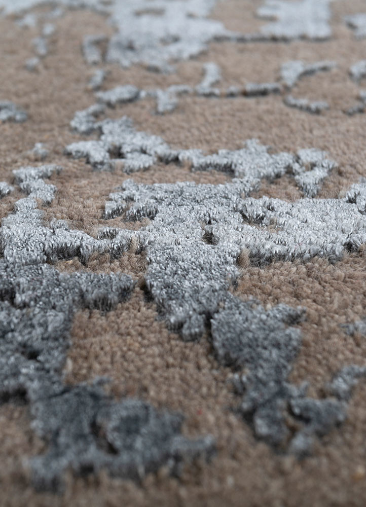 project error by kavi beige and brown wool and bamboo silk hand knotted Rug - CloseUp