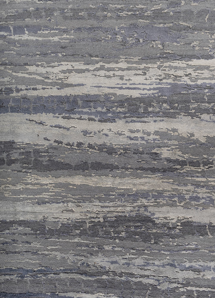 chaos theory by kavi grey and black wool and bamboo silk hand knotted Rug - CloseUp