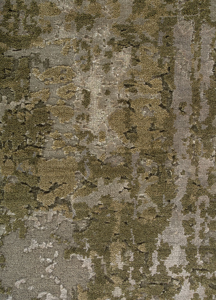 project error by kavi green wool and bamboo silk hand knotted Rug - CloseUp