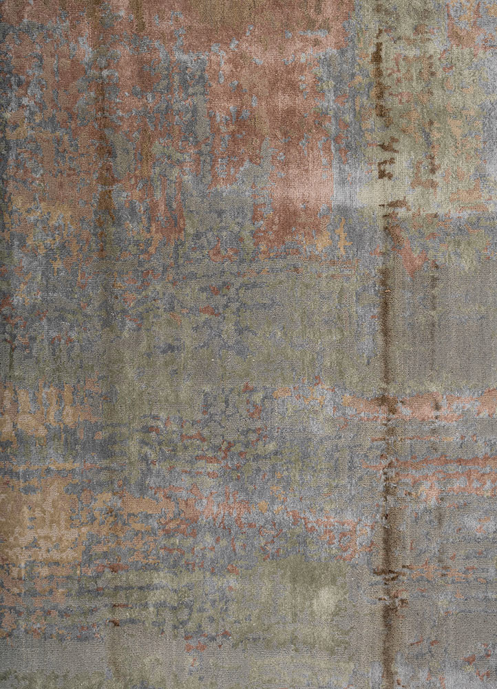 chaos theory by kavi grey and black wool and bamboo silk hand knotted Rug - CloseUp