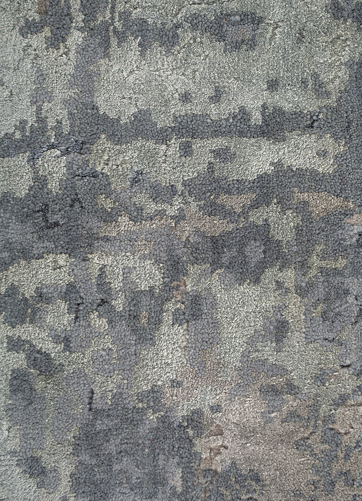 chaos theory by kavi grey and black wool and bamboo silk hand knotted Rug - CloseUp