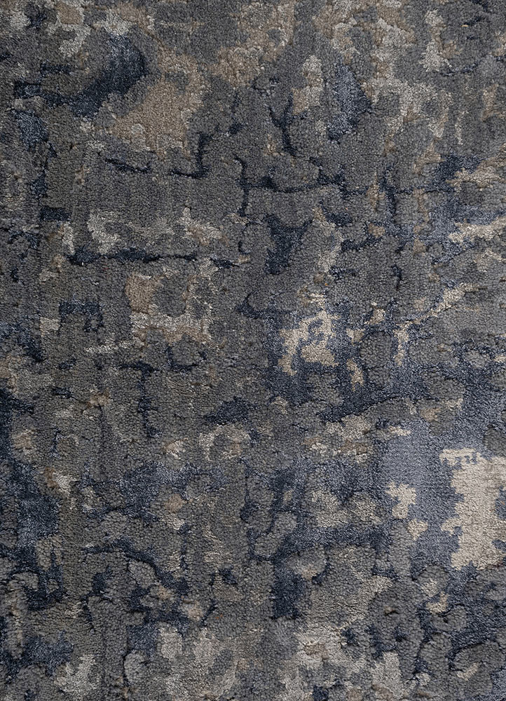 chaos theory by kavi grey and black wool and bamboo silk hand knotted Rug - CloseUp