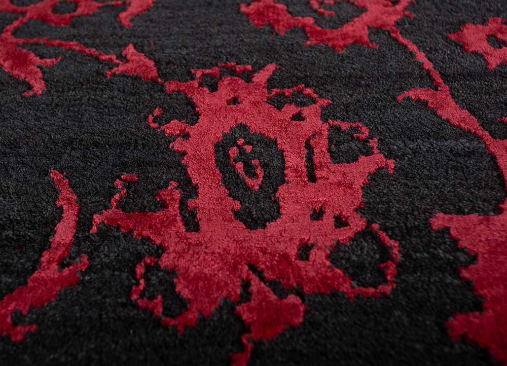 chaos theory by kavi red and orange wool and bamboo silk hand knotted Rug - CloseUp