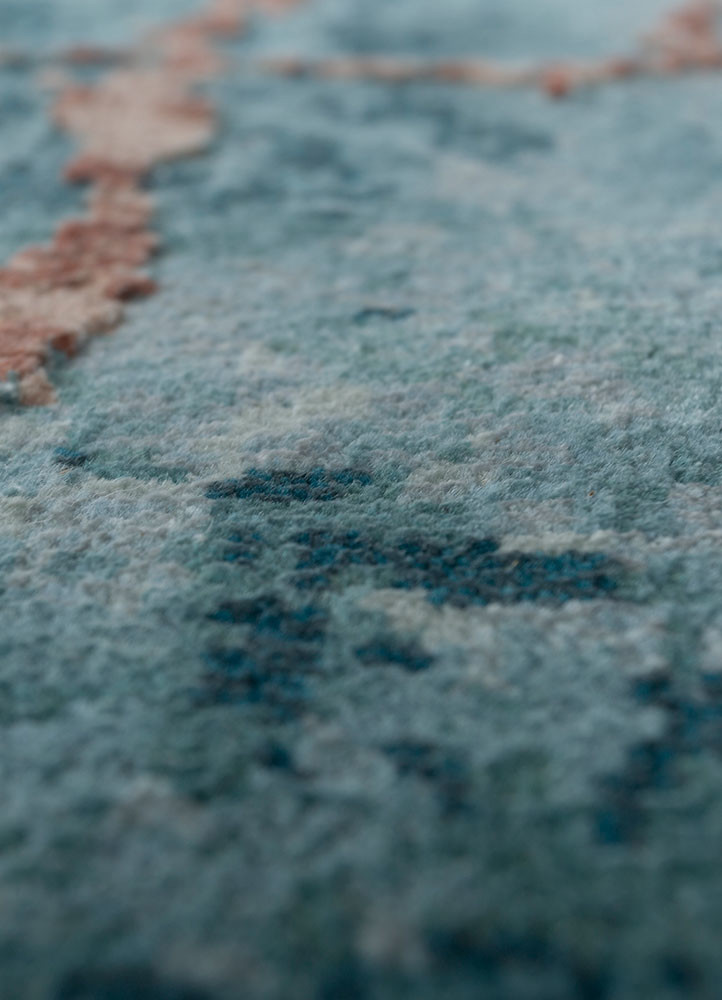 hidden by kavi blue wool and bamboo silk hand knotted Rug - CloseUp