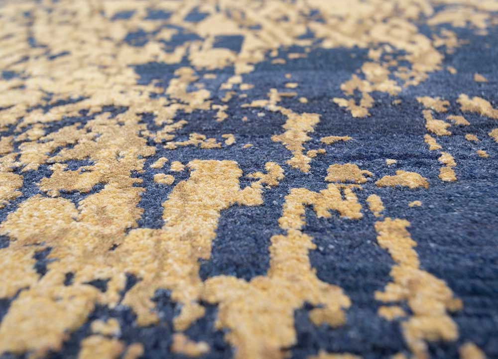 project error by kavi blue wool and bamboo silk hand knotted Rug - CloseUp
