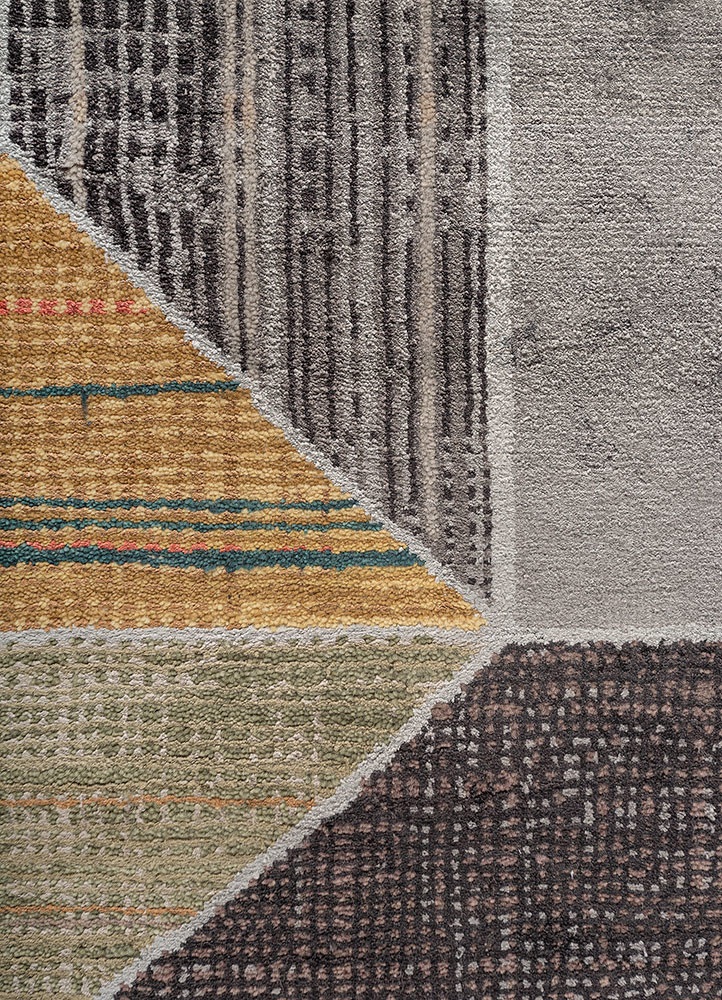 chaos theory by kavi grey and black wool and bamboo silk hand knotted Rug - CloseUp