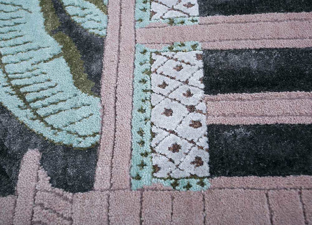 jaipur wunderkammer pink and purple wool and bamboo silk hand knotted Rug - CloseUp