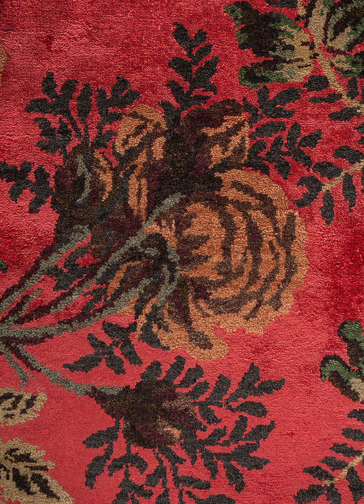 gilded age red and orange wool and bamboo silk hand knotted Rug - CloseUp gilded age red and orange wool and bamboo silk hand knotted Rug - CloseUp