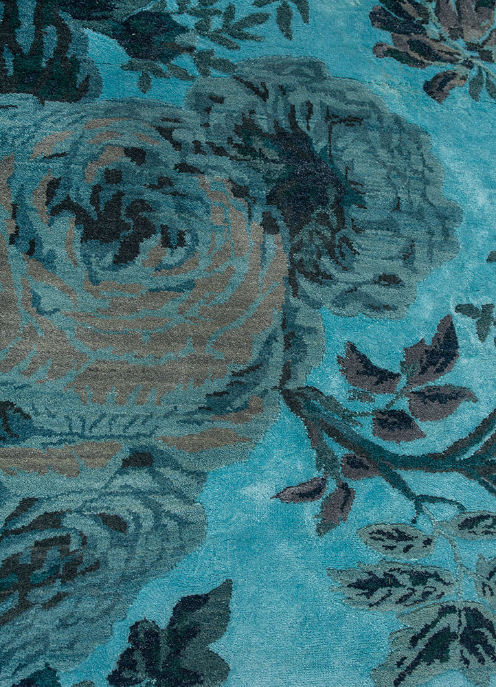 gilded age blue wool and bamboo silk hand knotted Rug - CloseUp gilded age blue wool and bamboo silk hand knotted Rug - CloseUp