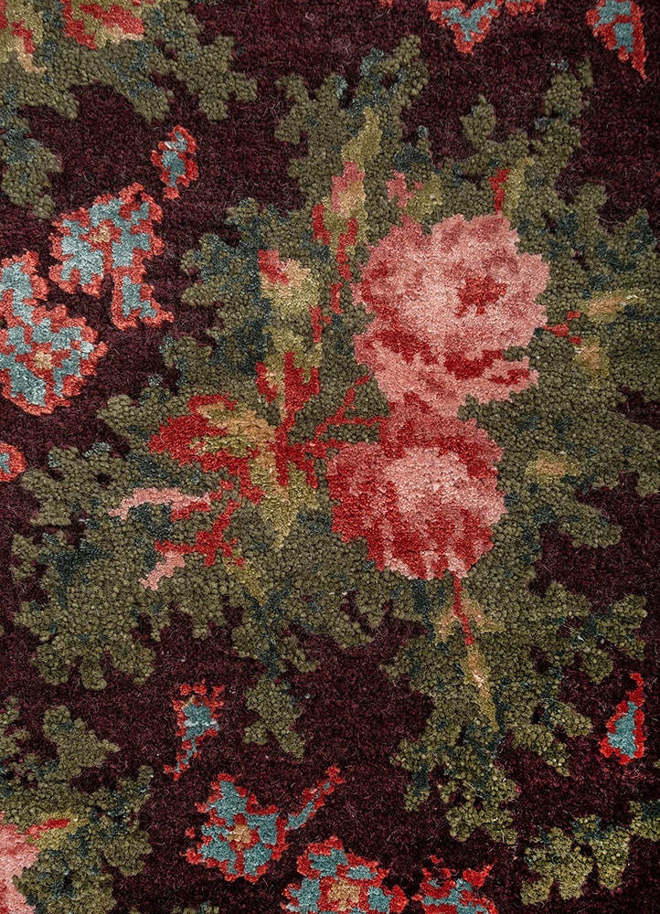 gilded age pink and purple wool and bamboo silk hand knotted Rug - CloseUp gilded age pink and purple wool and bamboo silk hand knotted Rug - CloseUp