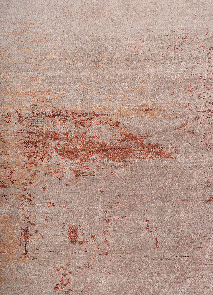 afterglow by kavi red and orange wool and bamboo silk hand knotted Rug - CloseUp