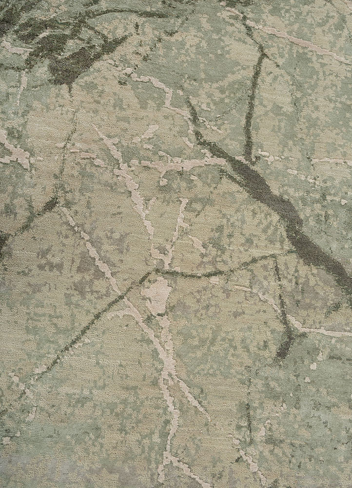 urban pause by kavi green wool and bamboo silk hand knotted Rug - CloseUp urban pause by kavi green wool and bamboo silk hand knotted Rug - CloseUp