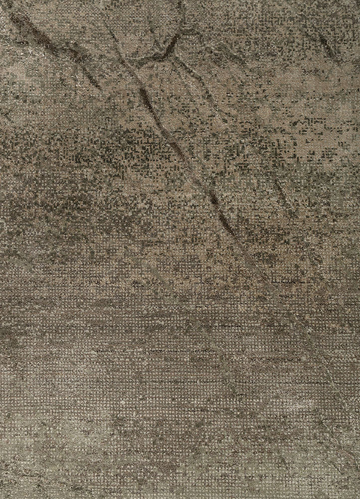 urban pause by kavi green wool and bamboo silk hand knotted Rug - CloseUp urban pause by kavi green wool and bamboo silk hand knotted Rug - CloseUp