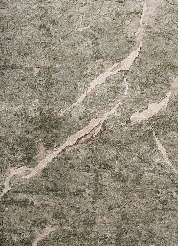 urban pause by kavi green wool and bamboo silk hand knotted Rug - CloseUp urban pause by kavi green wool and bamboo silk hand knotted Rug - CloseUp