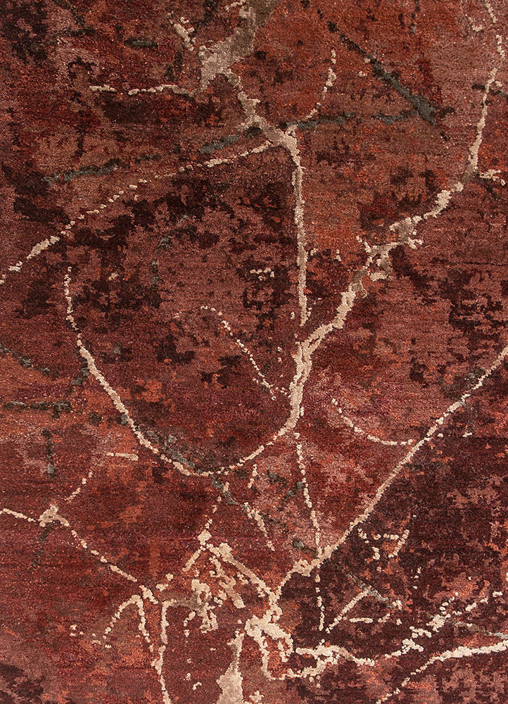 urban pause by kavi red and orange wool and bamboo silk hand knotted Rug - CloseUp urban pause by kavi red and orange wool and bamboo silk hand knotted Rug - CloseUp