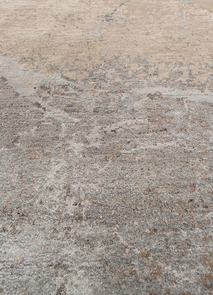 urban pause by kavi beige and brown wool and bamboo silk hand knotted Rug - CloseUp