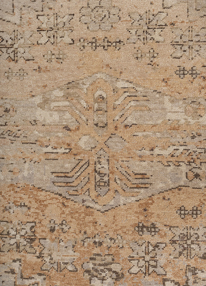 thyme beige and brown wool hand knotted Rug - CloseUp