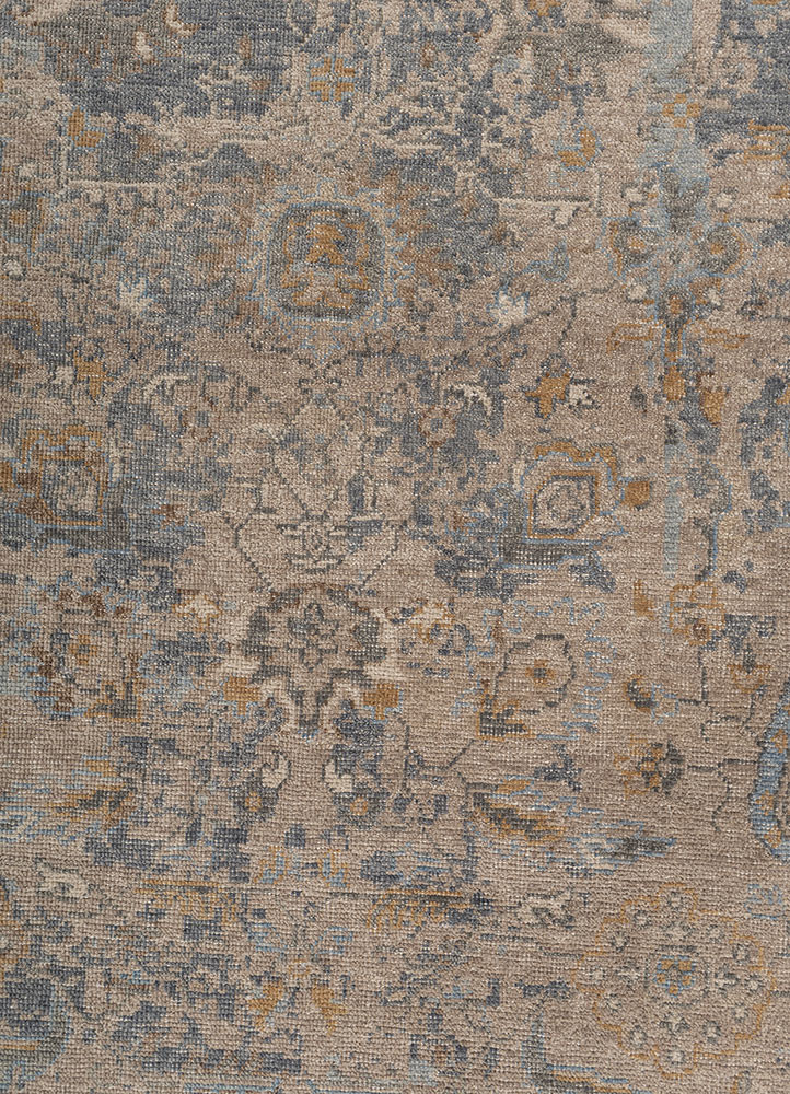 erbe beige and brown wool hand knotted Rug - CloseUp