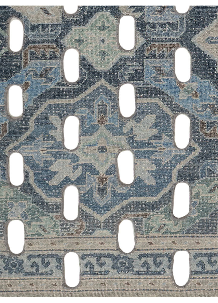placebo blue wool hand knotted Rug - CloseUp