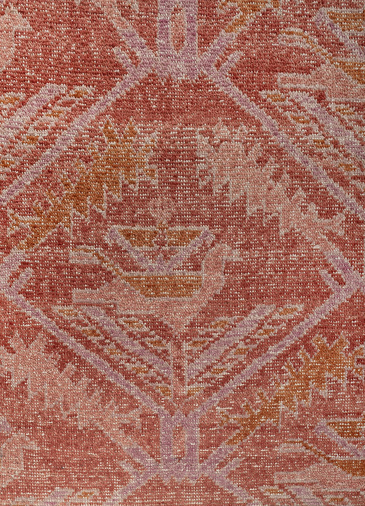 erbe red and orange wool hand knotted Rug - CloseUp erbe red and orange wool hand knotted Rug - CloseUp