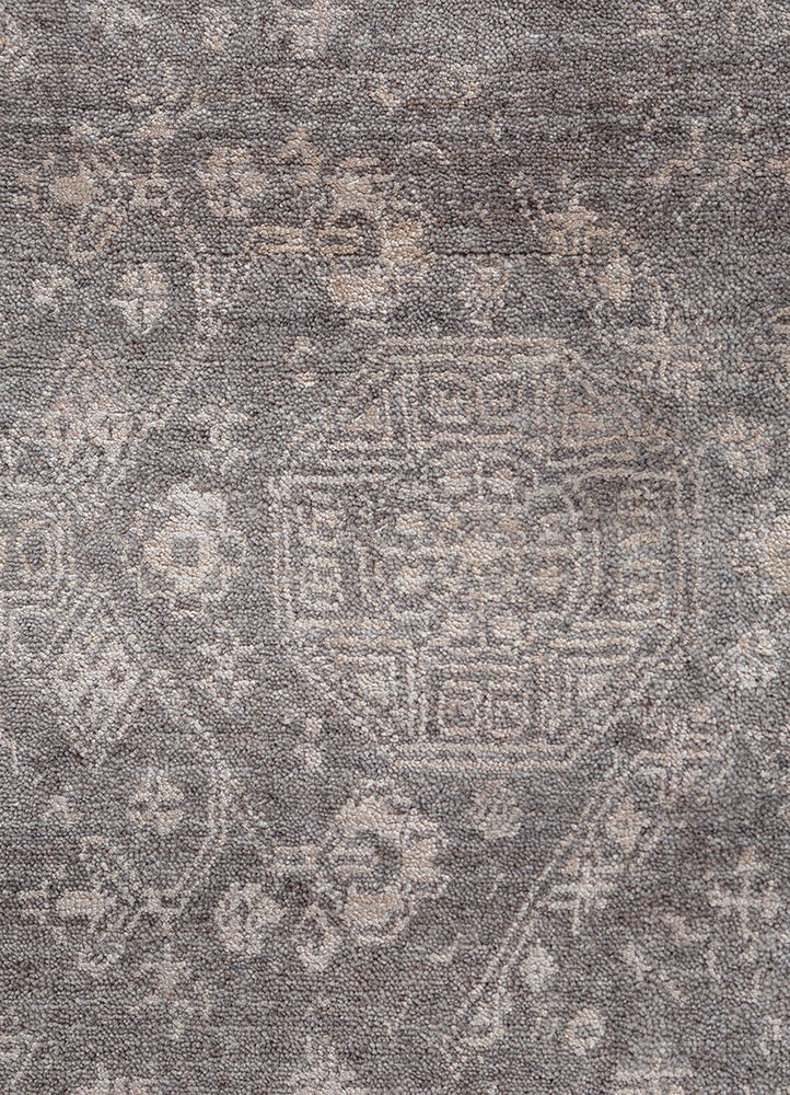 konstrukt beige and brown wool and bamboo silk hand loom Rug - CloseUp