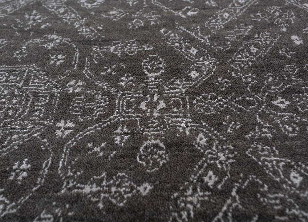 konstrukt grey and black wool and bamboo silk hand loom Rug - CloseUp