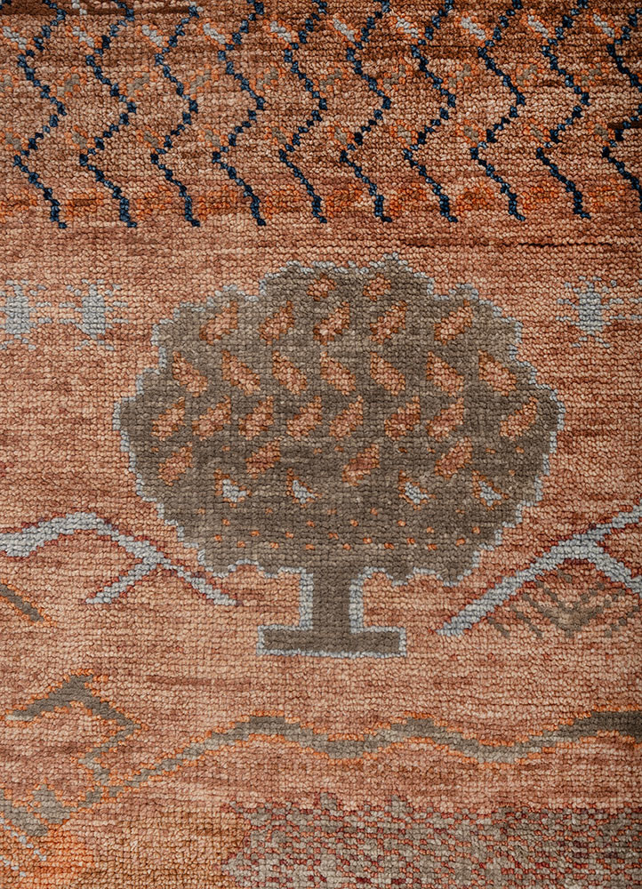 manchaha red and orange wool hand knotted Rug - CloseUp manchaha red and orange wool hand knotted Rug - CloseUp