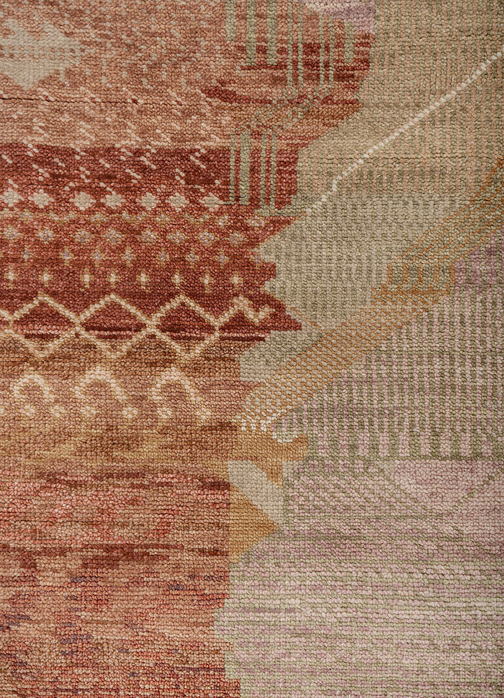 manchaha red and orange wool hand knotted Rug - CloseUp