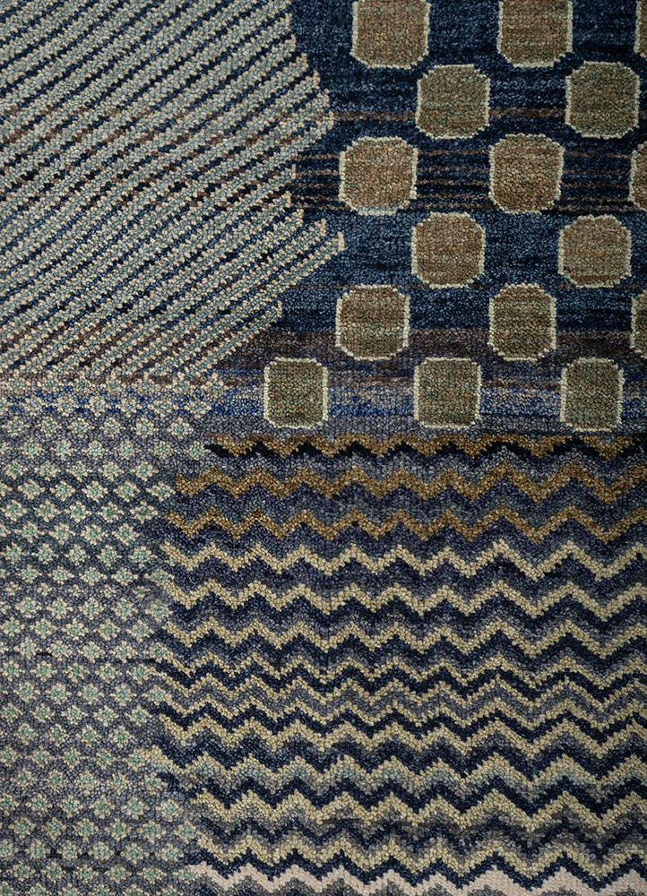 manchaha blue wool hand knotted Rug - CloseUp manchaha blue wool hand knotted Rug - CloseUp